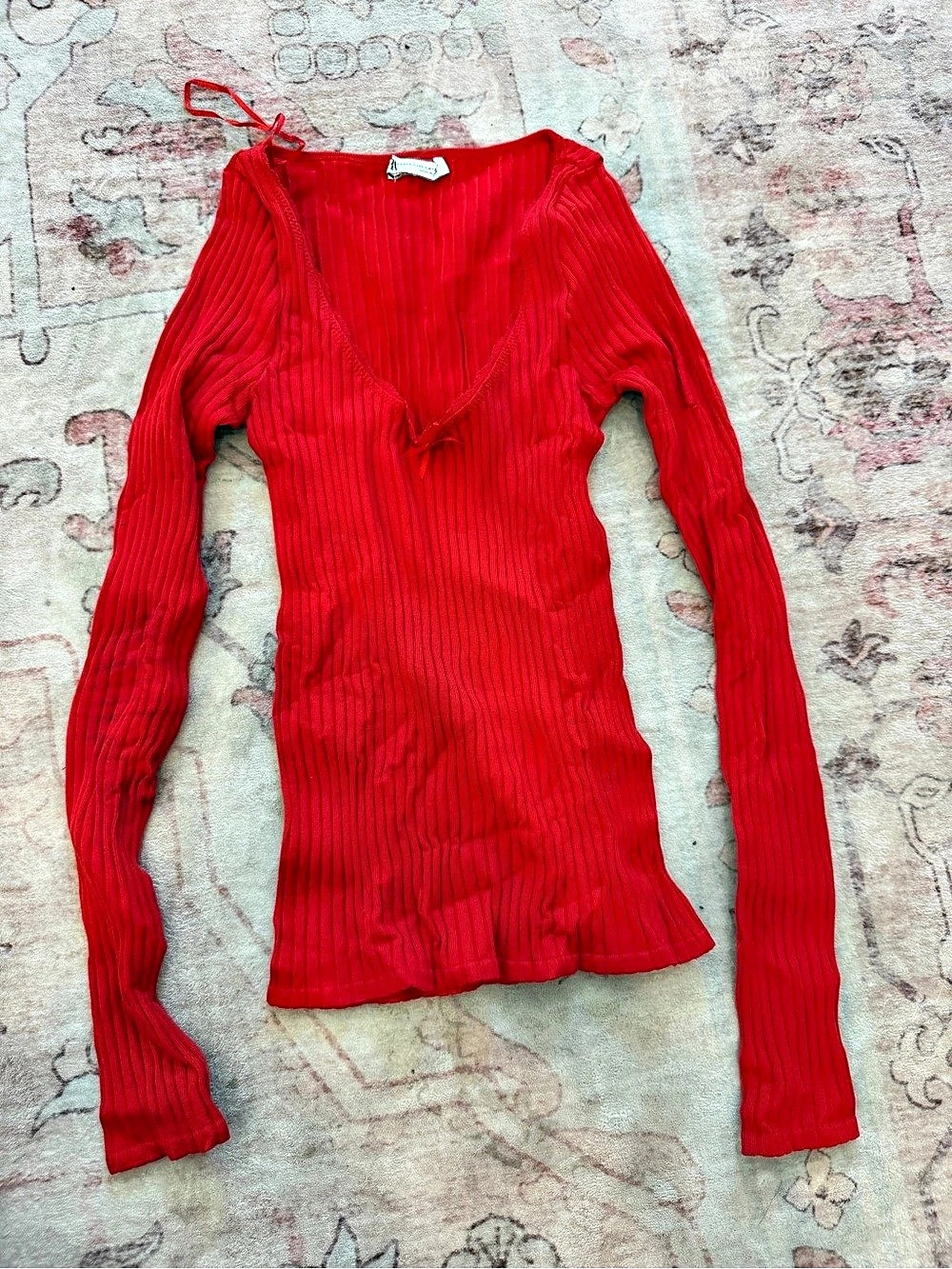 Zara Ribbed Long Sleeve Top in Red XS